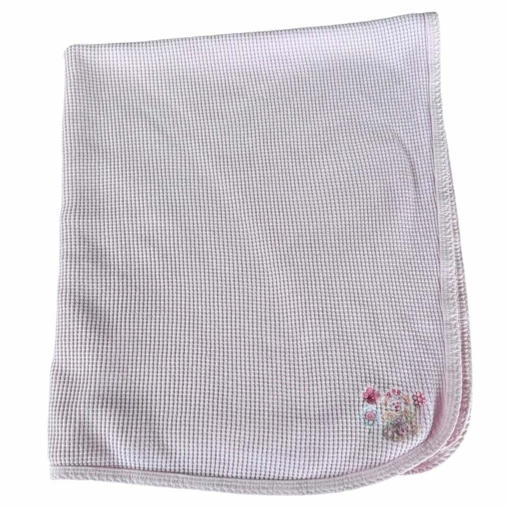 Y2K Gerber Thermal Waffle Weave Baby Lovey Security Blanket Pink Bear 29x34 GUC